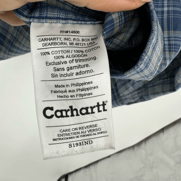 Vintage Carhartt Mens Button Down Shirt Size M Blue Plaid Utility Preppy Western - Picture 5 of 10
